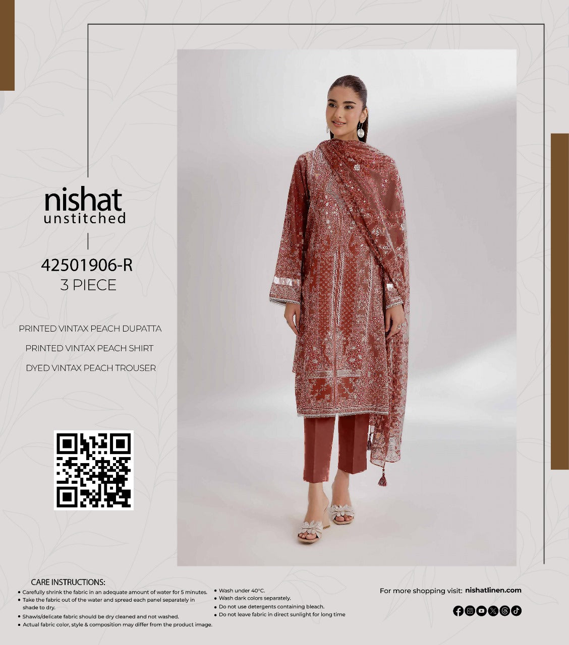 Nishat Winter Collection Printed Vintax Peach 2025