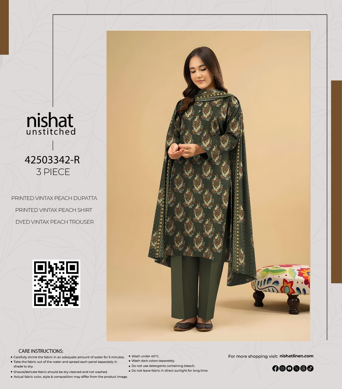 Nishat Winter Collection Printed Vintax Peach 2025