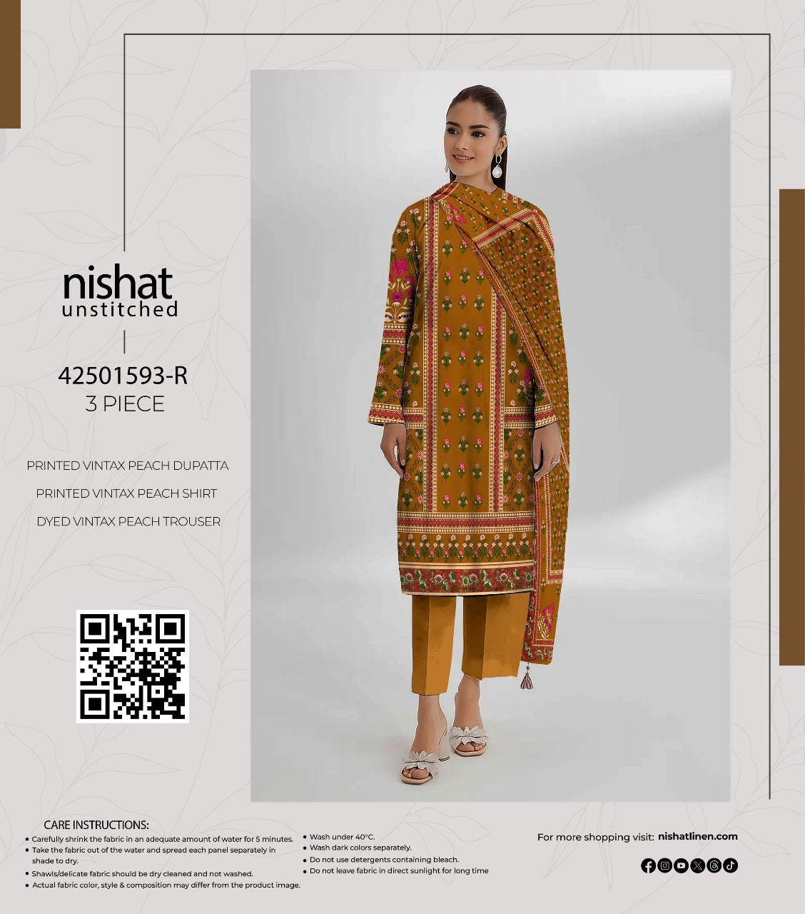 Nishat Winter Collection Printed Vintax Peach 2025